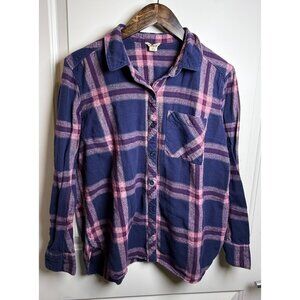 Woolrich Plaid Flannel Button Down Shirt Navy Pink Purple Long Sleeve XL